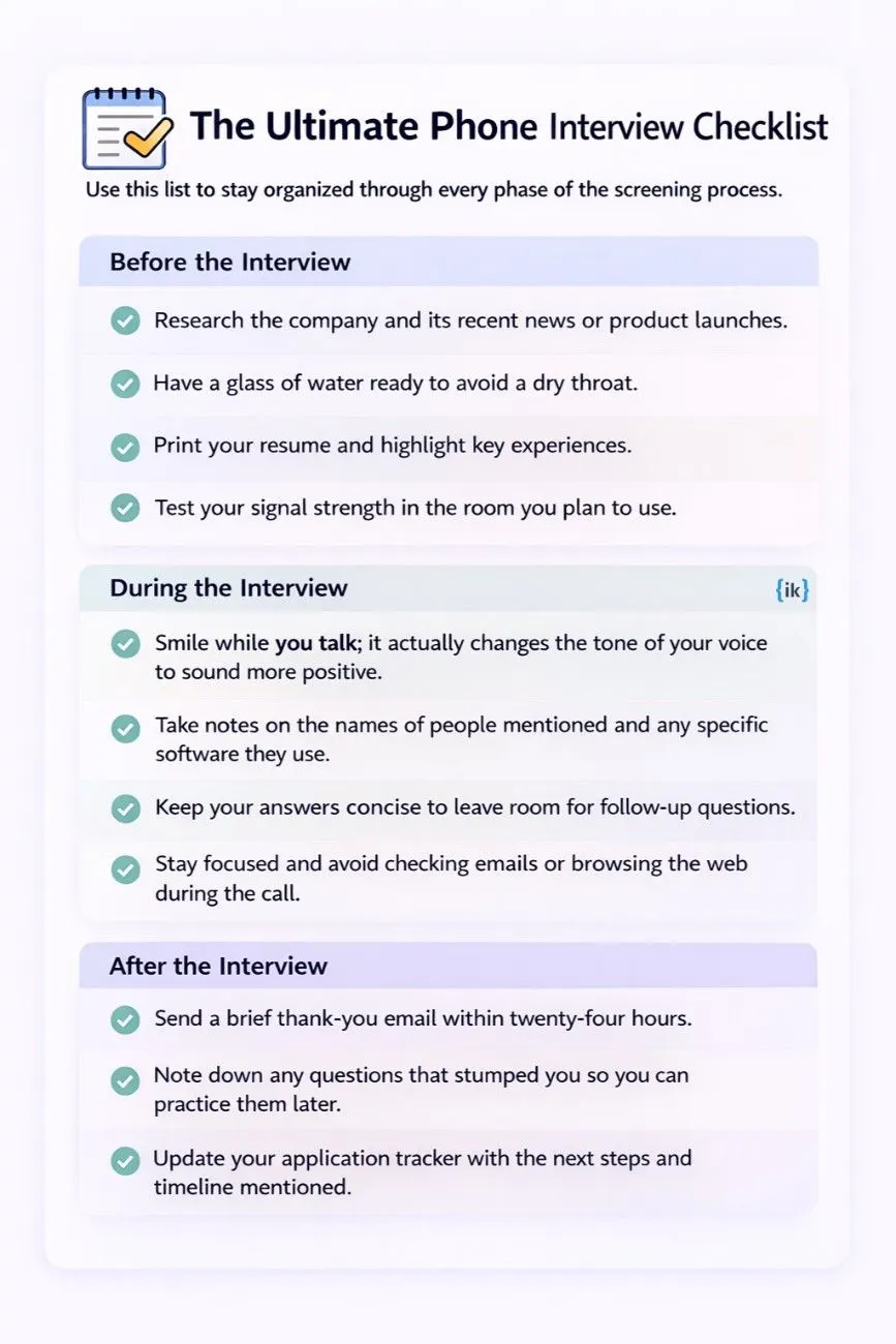 Phone interview questions checklist