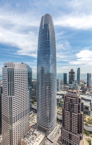 The well-known Salesforce tower, the Salesforce workspace