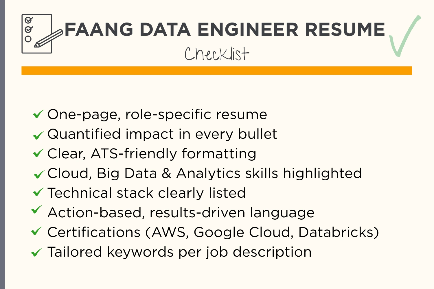 FAANG data engineer resume checklist