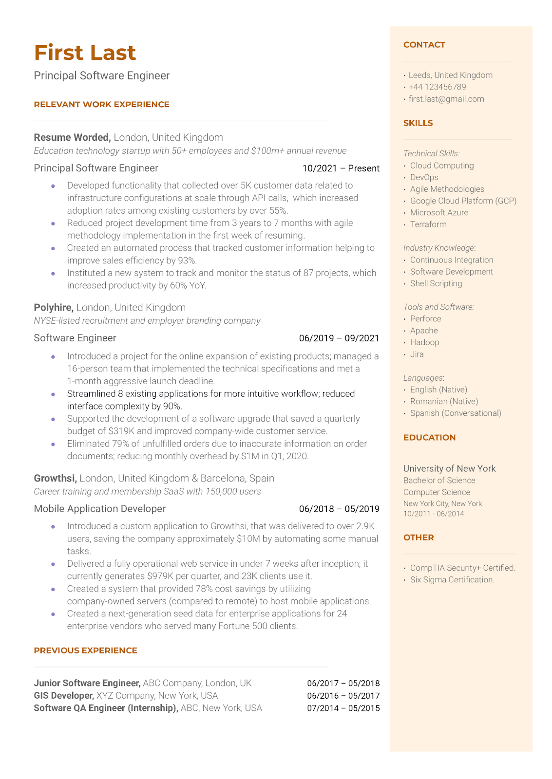 Pro FAANG resume template for software engineer