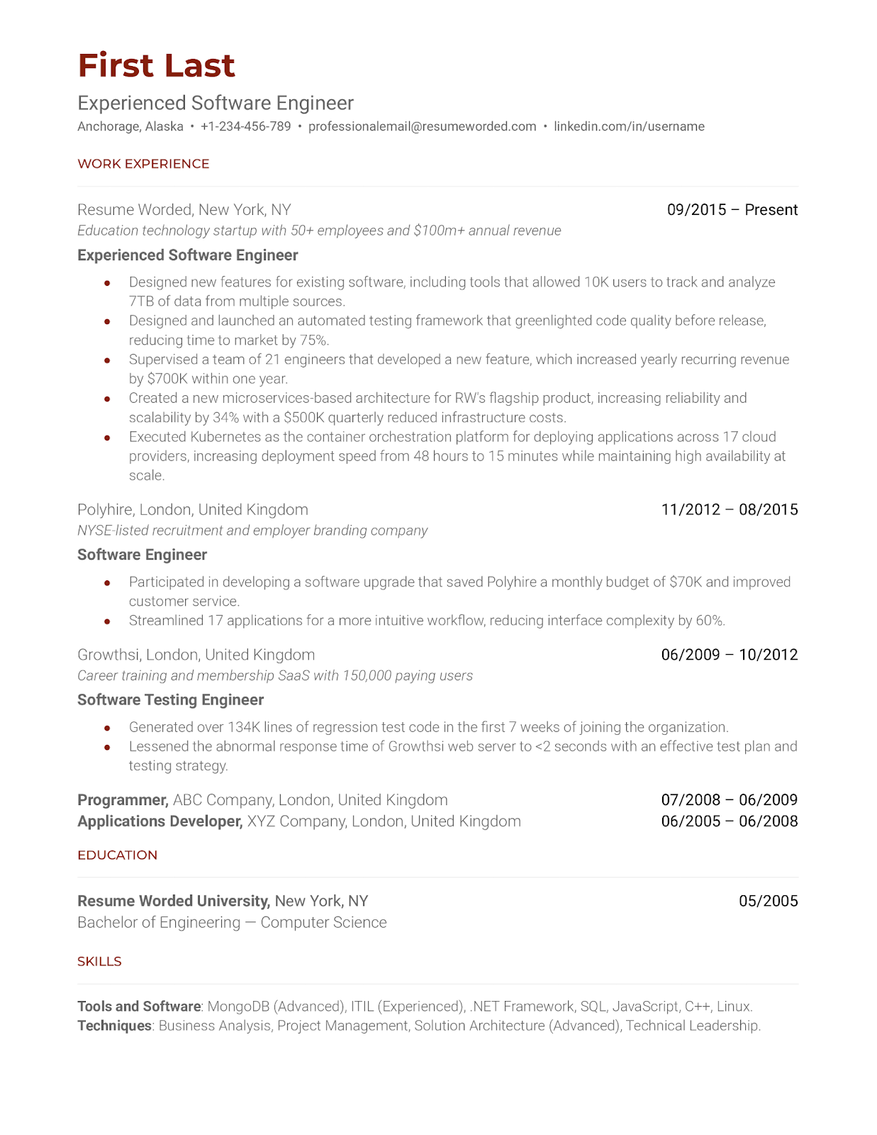 FAANG resume template for experienced