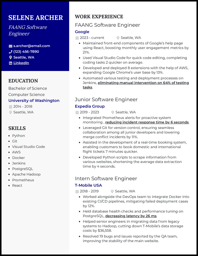 FAANG resume template for senior software engineer