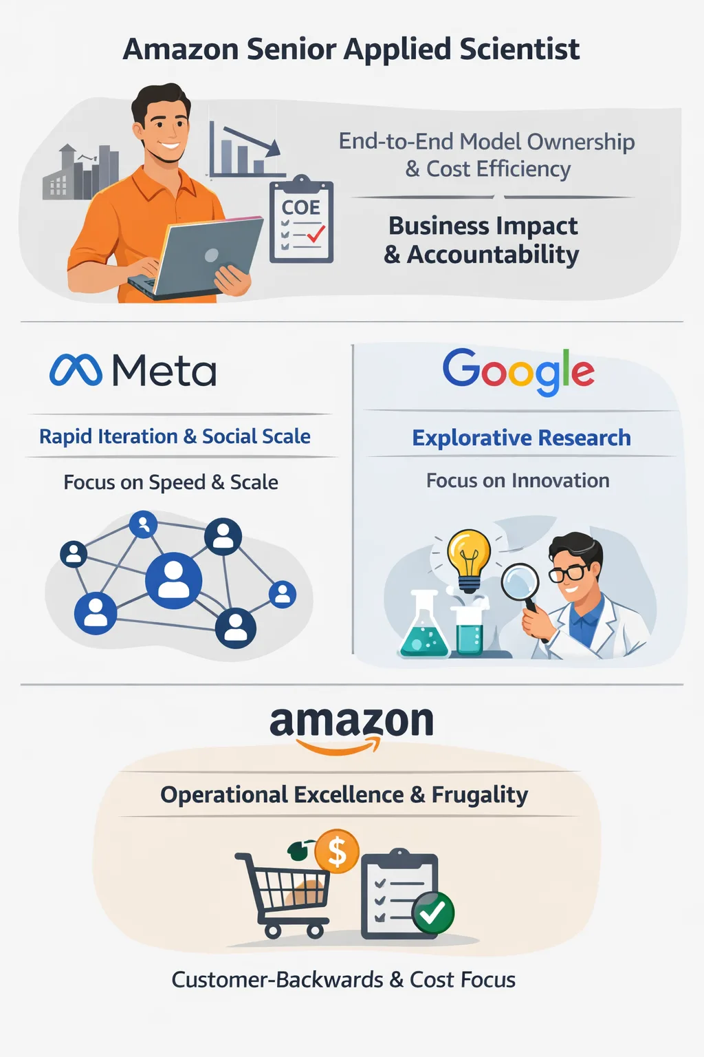 How do expectations for Amazon senior applied scinetist interview differ at other companies?